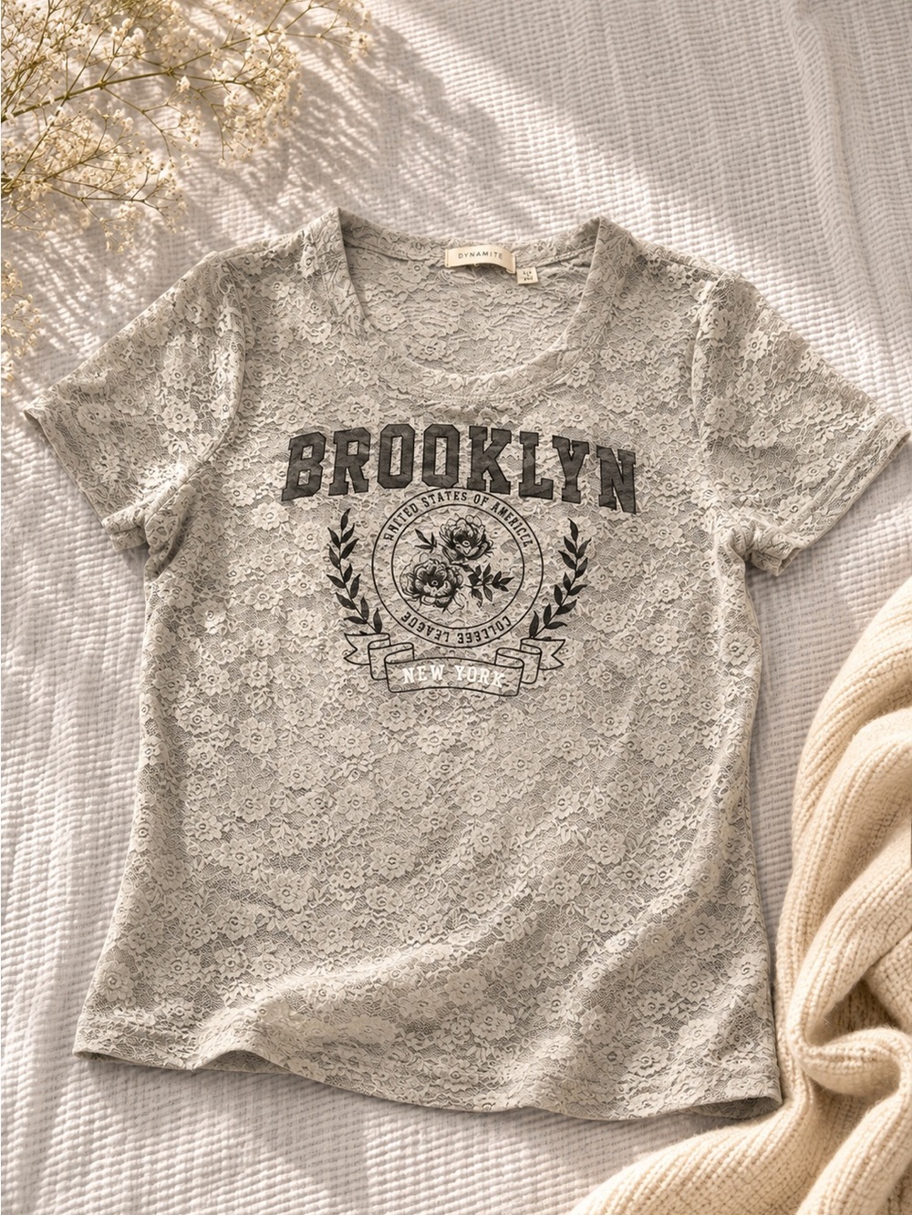 Ultra Flirt Gray Lace Brooklyn Short Sleeve Tee